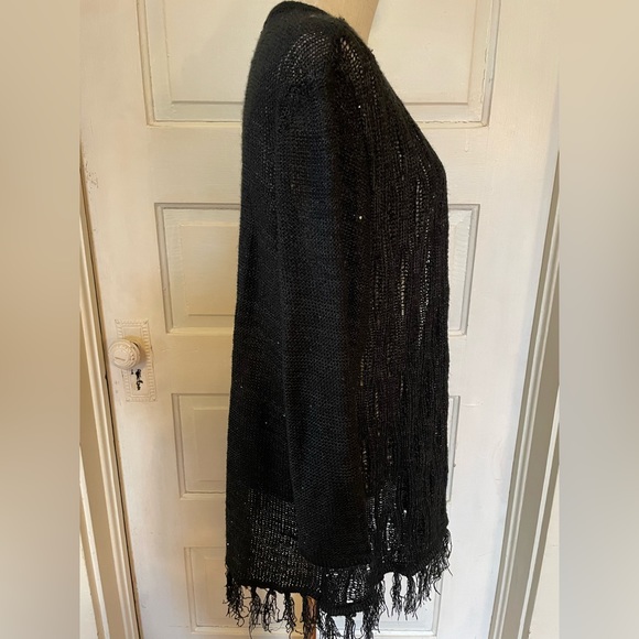 Choices Black Sparkle Sweater Open Cardigan Fringe XL - Picture 6 of 7
